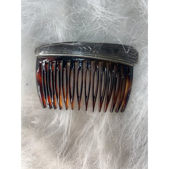 Vintage Decorative Tortoiseshell & Silver Hair Comb With Engraved Design - Picture 1 of 2